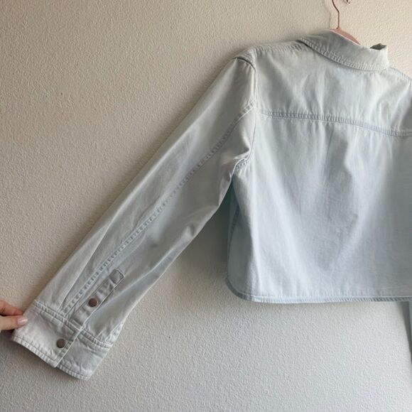 Vince Spring Cotton Twill Cropped Snap Shirt in Celestine Light Blue size M - Picture 9 of 16